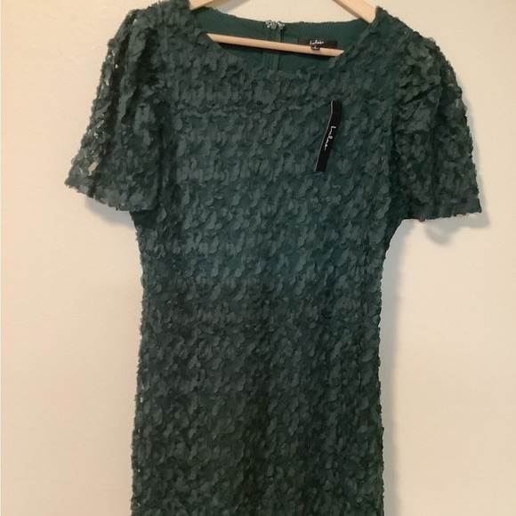 Lulu’s dark green puff short sleeves sheer mesh fabric flirty mini dress size L - Picture 7 of 7